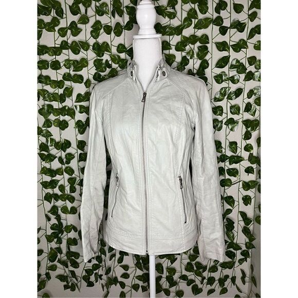 Sam Edelman White Cream Full Zip Faux Leather Biker Jacket Size Small - Picture 1 of 10